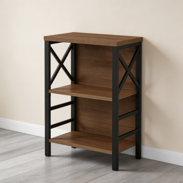 Rustic Brown 3-Tier Industrial Bookcase Metal Frame
